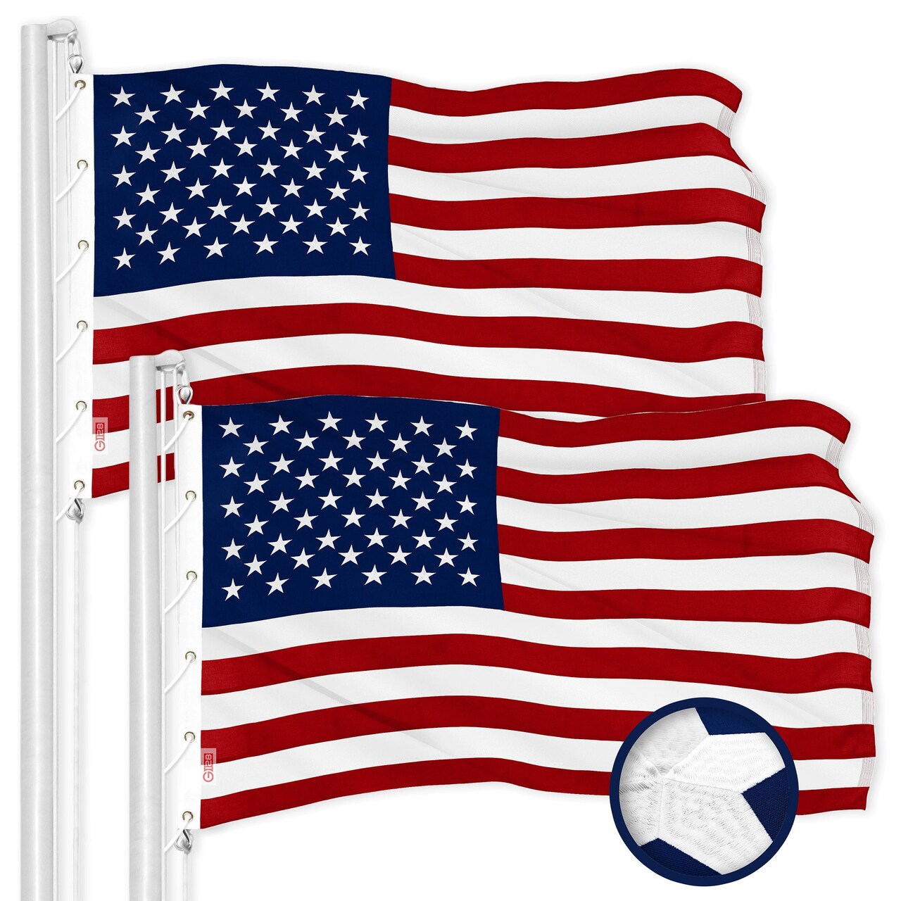 G128 2 Pack: American USA Flag | 20x38 Ft | ToughWeave Series Embroidered 600D Polyester | Country Flag, Embroidered Stars, Sewn Stripes, Indoor/Outdoor, Brass Grommets